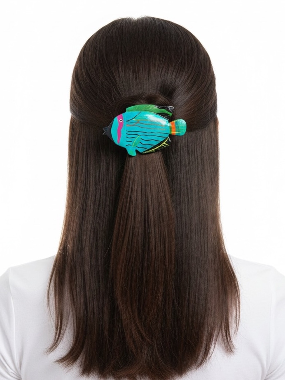 Blue Turquoise Green Butterfly Fish Wood Barrette Hair Clip Handmade Philippines
